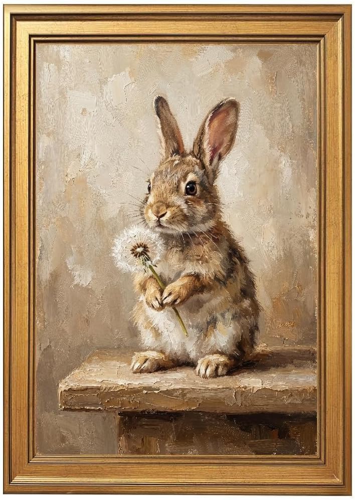 Cut Rabbit Art Amazon.com: Cute Rabbit Holding Dandelion Wall Art Gold Vintage Framed ...