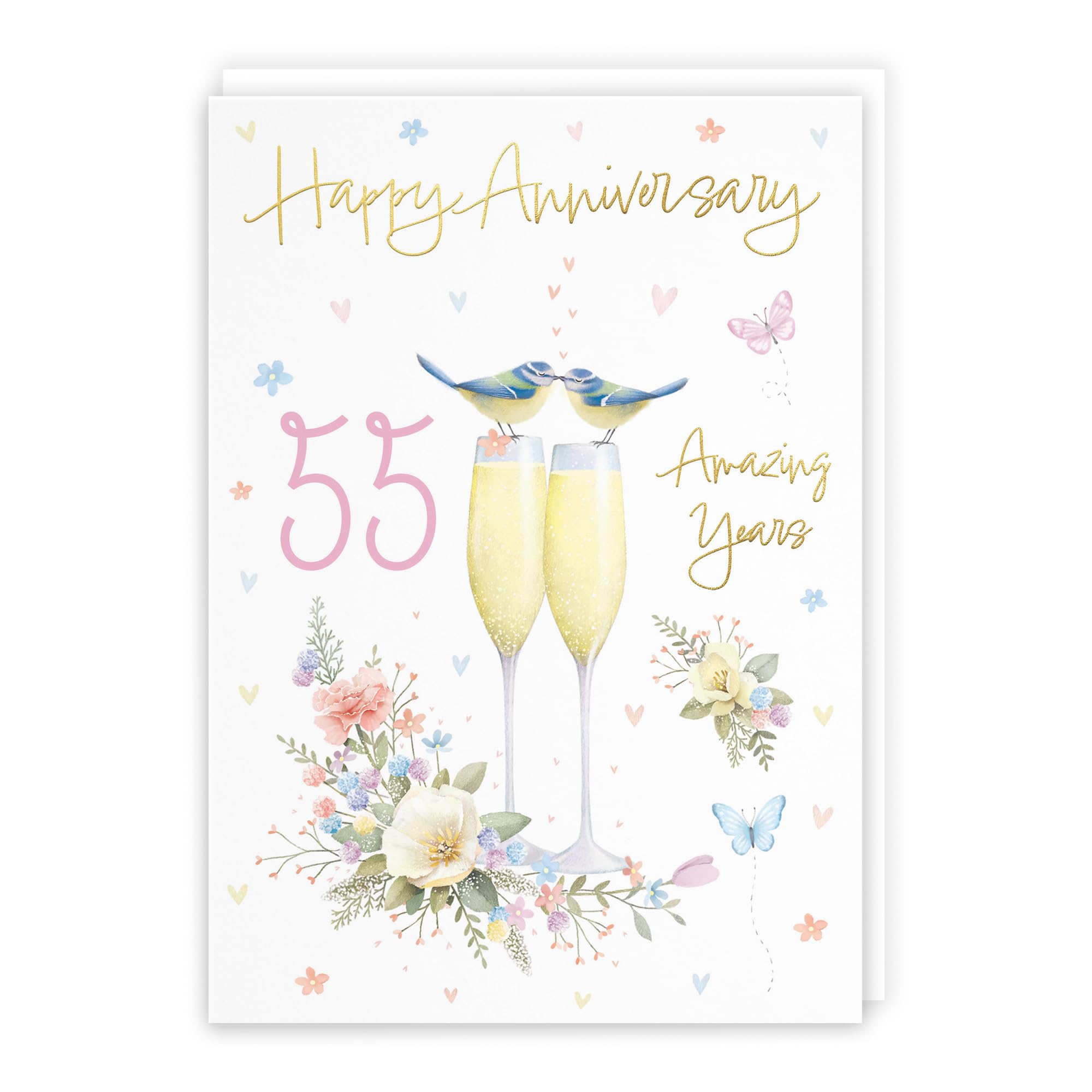 Hunts England - 55th Anniversary Card For Him Or Her - A5 Size - Champagne Flutes - Gold Foil - 55th Anniversary Card For Couples, Partner, Husband, Wife, etc. - Milo's Gallery โ image 1