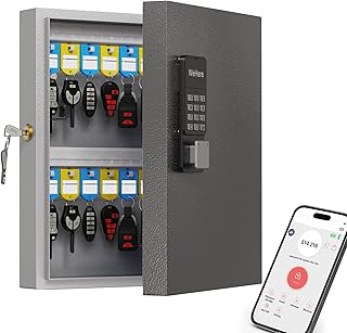 WeHere 32 Keys Key Lock Box Wall Mount(Plus), use APP Bluetooth/OTP/Fixed Code/Wi-Fi/Key Unlock, Key Cabinet with Key Tag, Key Organizer Box, Electronic Directory for Valet/Office/Hotel Key Manage