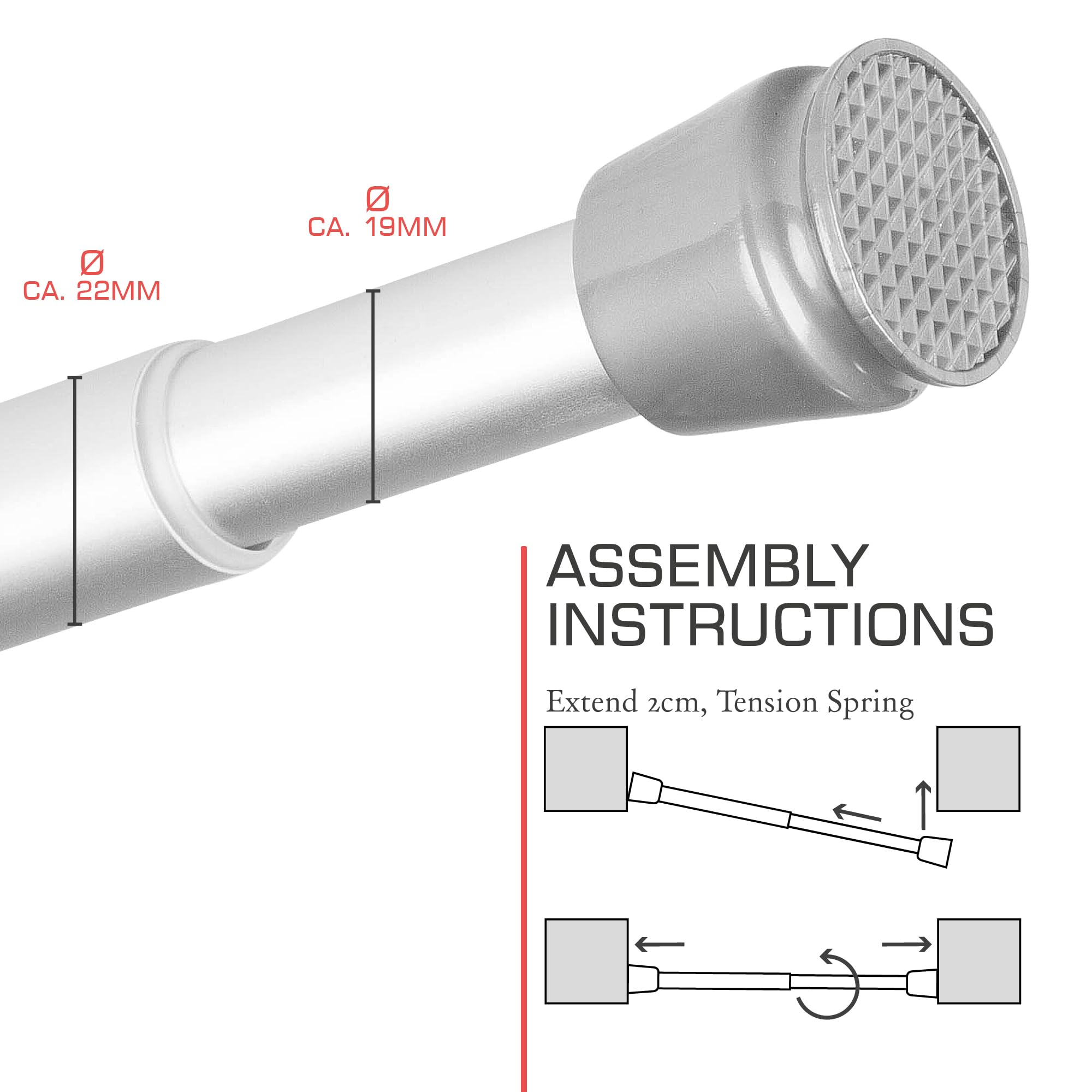 bomoe Tringle Rideau De Douche Extensible Sans Perçage 140-260 cm - Barre de Douche Télescopique Aluminium Antidérapante pour Rideau Douche, Salle de Bain, Baignoire - Vêtements Aluminium Neptun