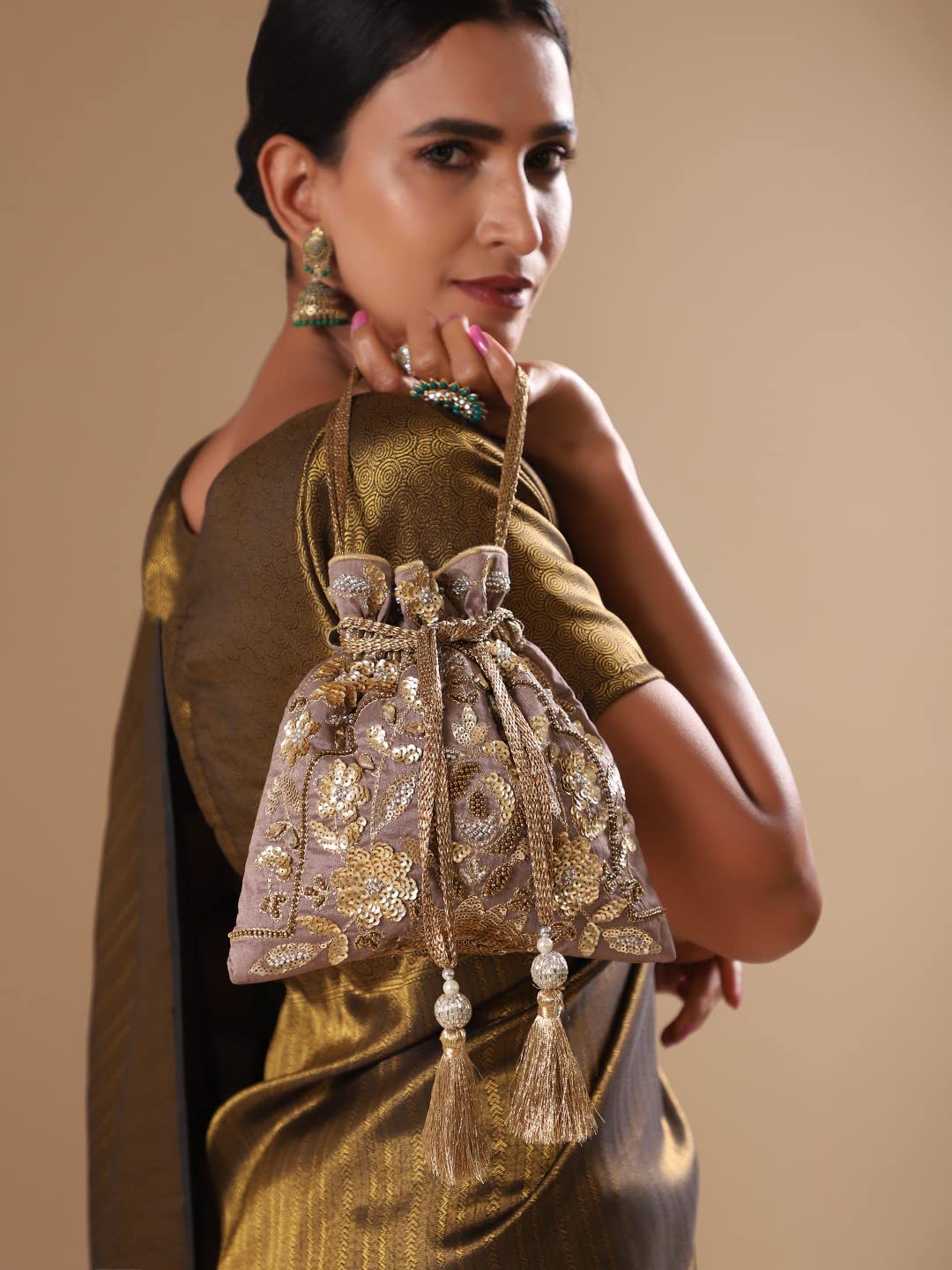 MASQ Women By Q-One Embroidered Silk Potli Bags - Handcrafted For Weddings, Festive Season & Special Occasions With Beads And Sequins - Made In India