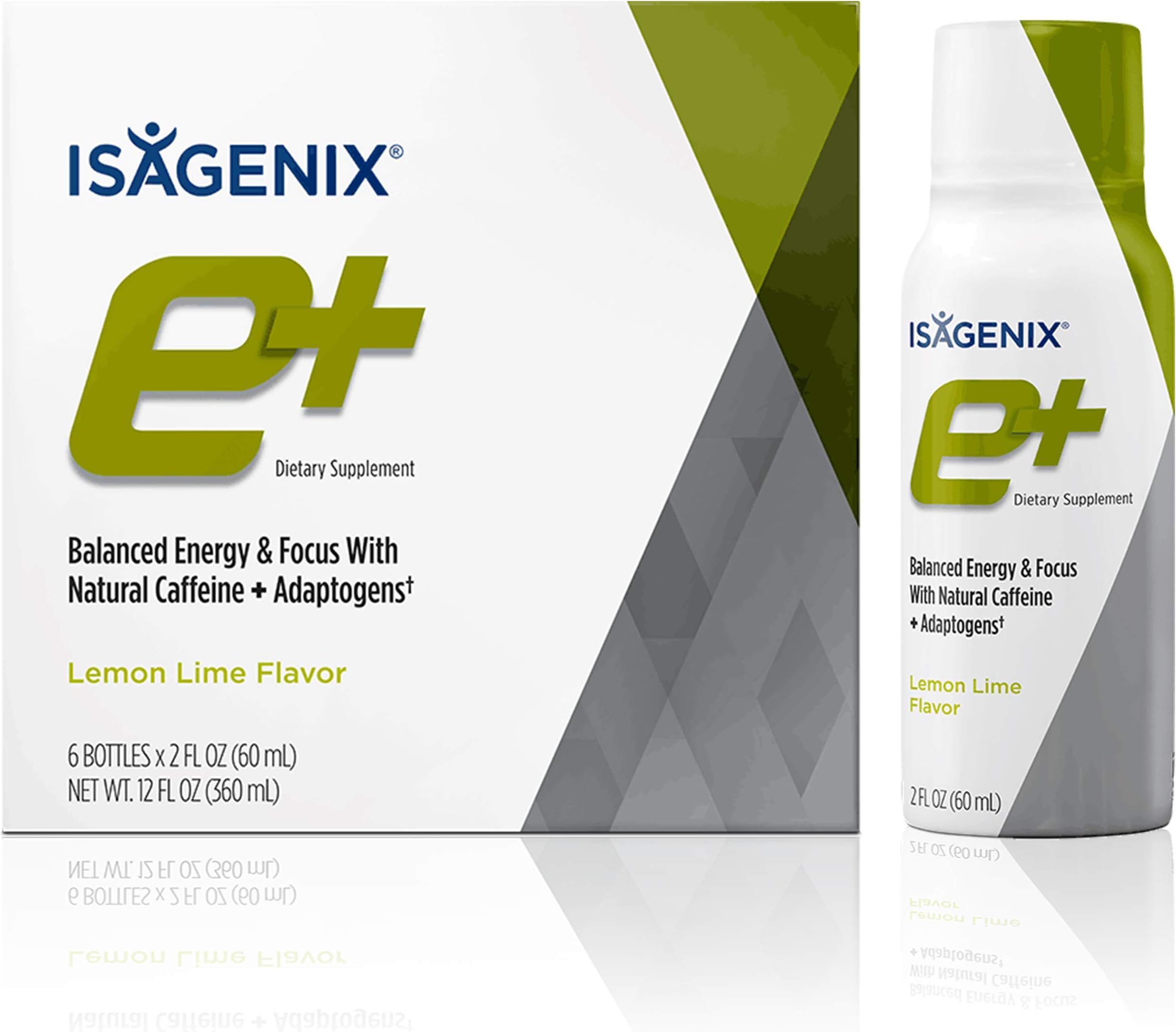 Isagenix e+ - Liquid Energy Shot Supplement with Hawthorn Berry, Green Tea, Licorice Root and More for Long-Lasting Energy - 2-Ounce Bottles (6 Pack) (Lemon Lime Flavor)