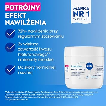 Nivea Intensive Moisturizing Hand & Body Care Cream 400ml, Normal/Dry Skin Moisturizing for 48 Hours
