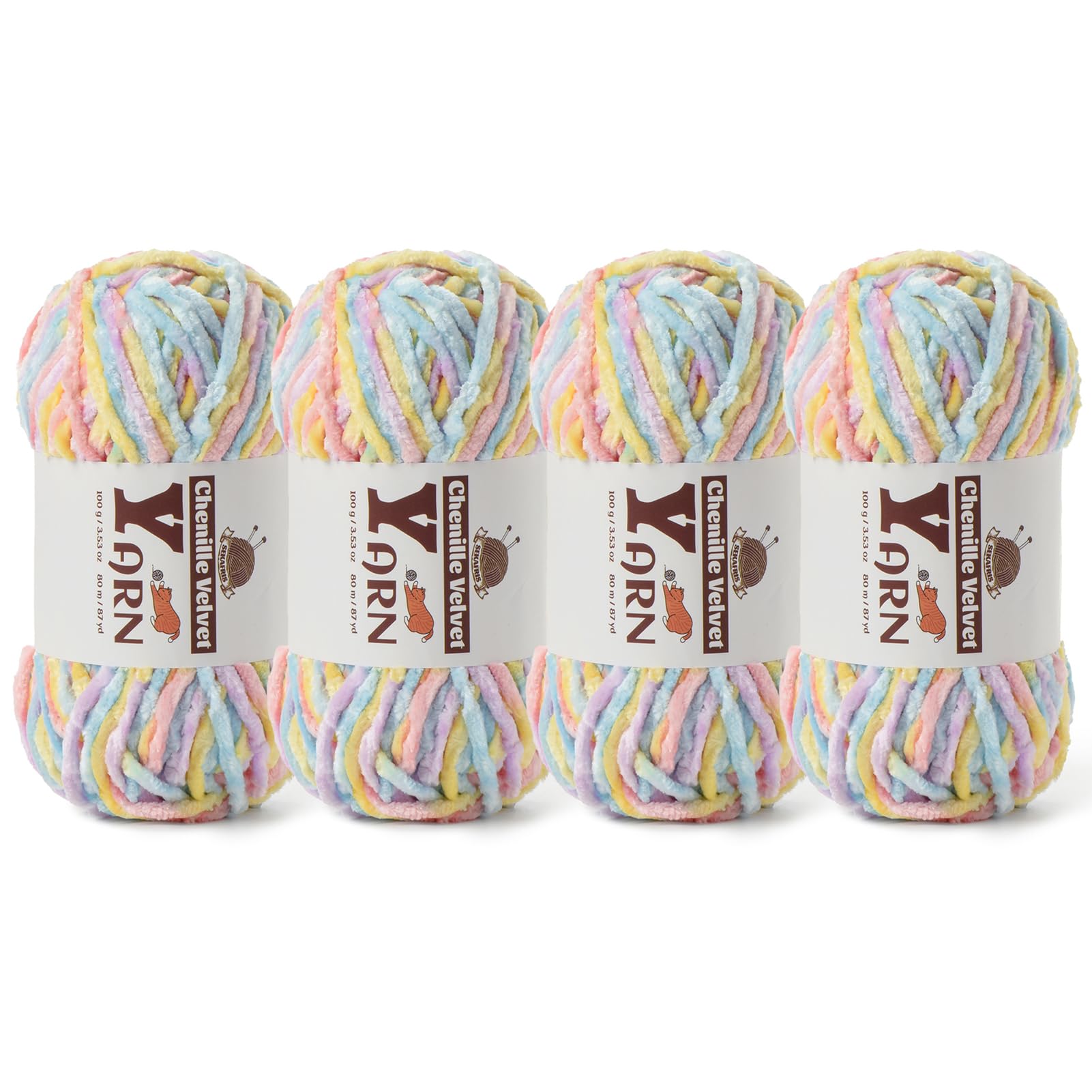 Chenille Crochet Macaron Yarn 4 Pack