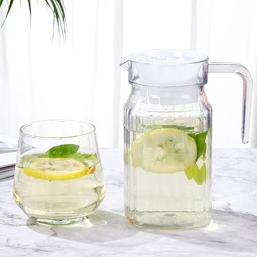 Miniatura 2 de BESPORTBLE Jarra de vidrio con tapa Juego de 2 jarras de agua de vidrio de 20 onzas 20.3 fl oz Jarra transparente para cerveza fría para agua,