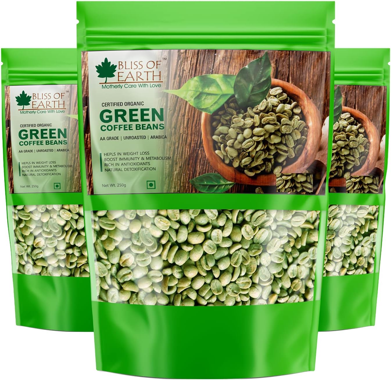 BLISS OF EARTHOrganic Arabica Green Coffee Beans, 3x250GM