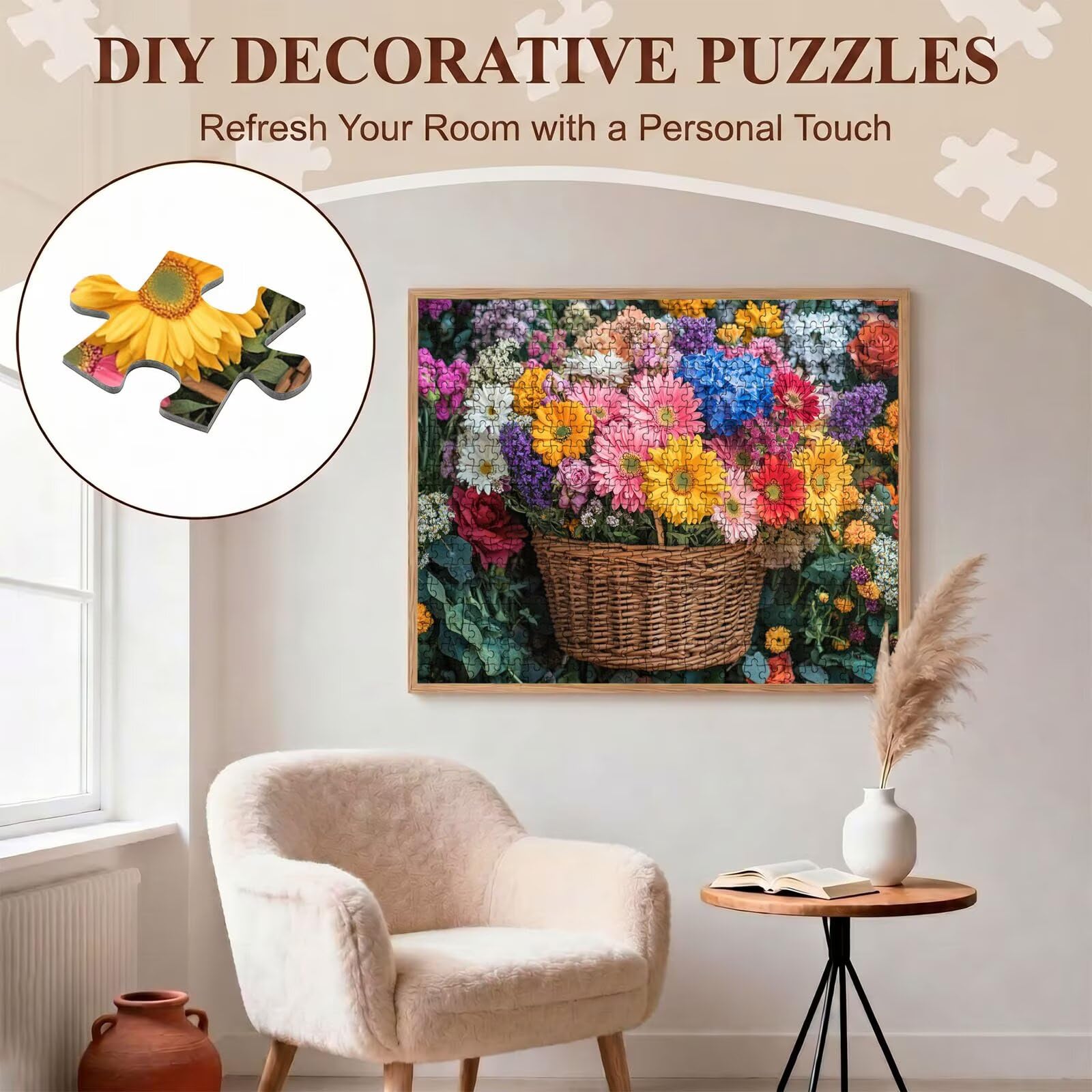 Cesta Flores Flor-2 Puzzle de 1500 Piezas, Juego de Mesa Familiar de Madera - Rompecabezas Adultos para Toda La Familia, Rompecabezas Educativo DIY y Antiestrés - Regalo de Mujer, 87 x 57 cm f0-392