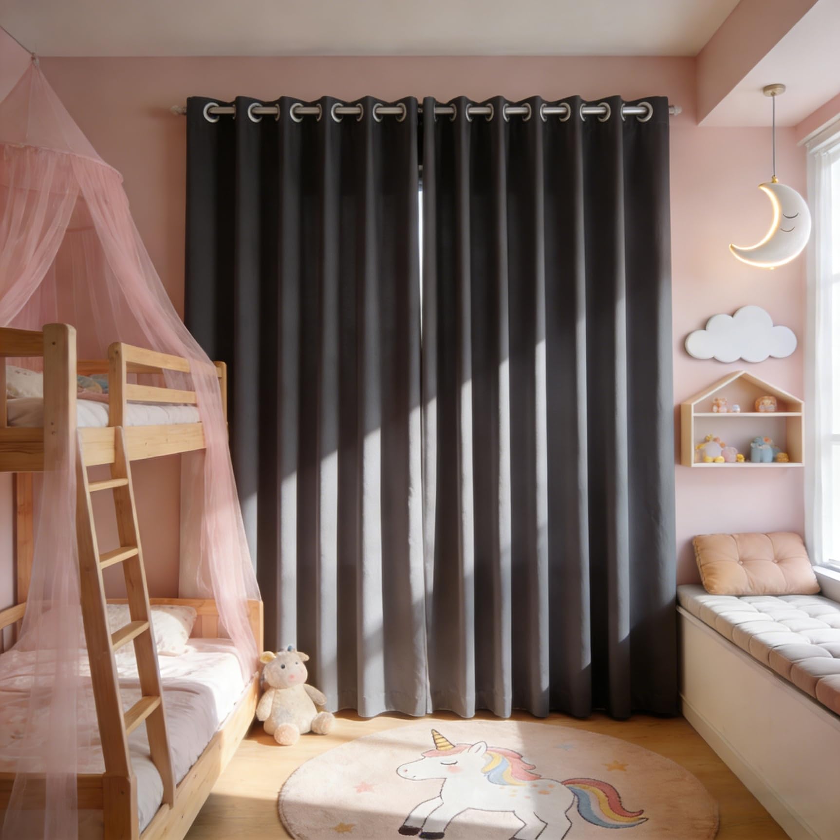 Cortinas salón con ojales anti luz cortina gris oscuro 118 x 140 para ventana habitación