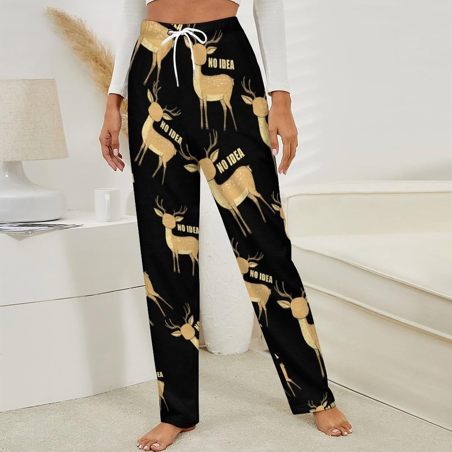 No Eye Deers Flannel Pajama Pants Women Soft Fleece Sleep Pj Lounge Bottoms