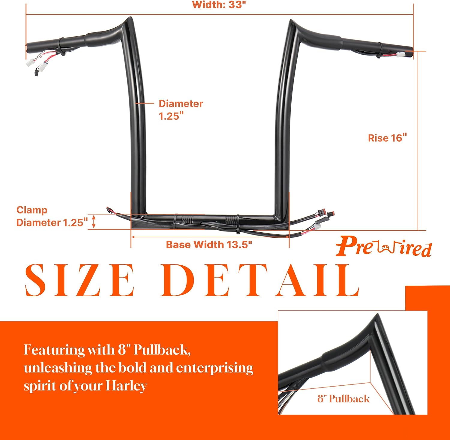PRE-WIRED 16" Rise Road Glide Handlebars with Cable Kit Ape Hangers 1.25" Fat Mercenary Handlebar for Harley 2017-2020 Road Glide/Road Glide Ultra/Limited/Special with ABS Models, Black