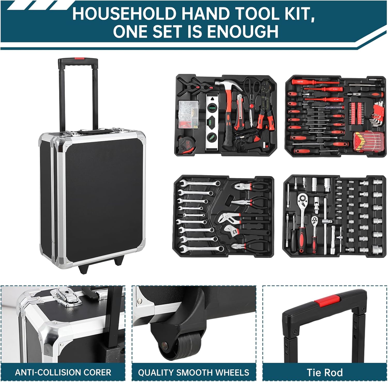 800 PCS Tool Kit with Wheels, Rolling Tool Box Storage Cabinet, Mechanic Tool Set with Drill, Home Repair Toolbox for Mechanics, Automotive Repair Tool Set, Household Toolset with Wheels