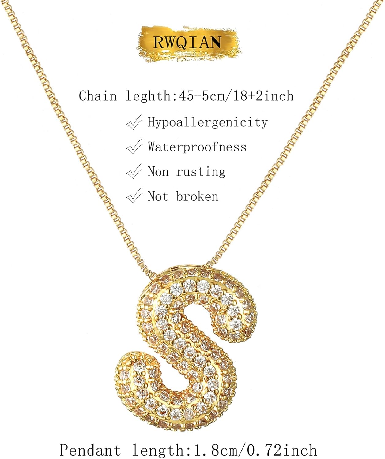 RWQIAN Letter Necklace for Women Bubble, Chunky Initial Alphabet A-Z Pendant Puffy Name Personalized Necklace Dainty Zircon CZ Fashion Jewelry Gifts for Girls Girlfriend - Image 5