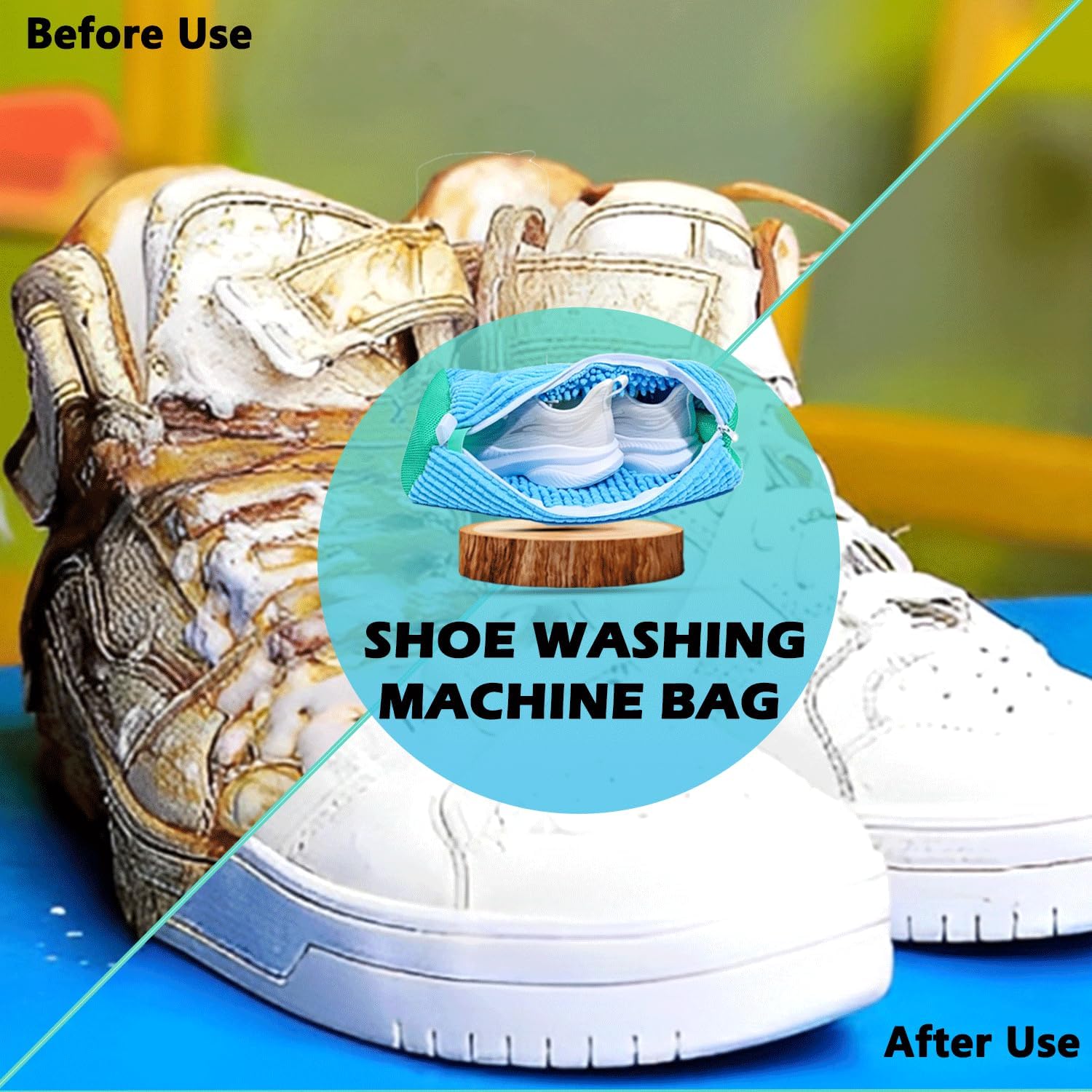 XXL- 2 Pack Shoe Washing Machine Bag with Shoe storage bag - 360° Durable Shoe Laundry Bag-Hanging Zipper Shoe Dryer Bag- Chenille Fiber Laundry Shoe Bag for Washing Machine and Dryer (Blue)