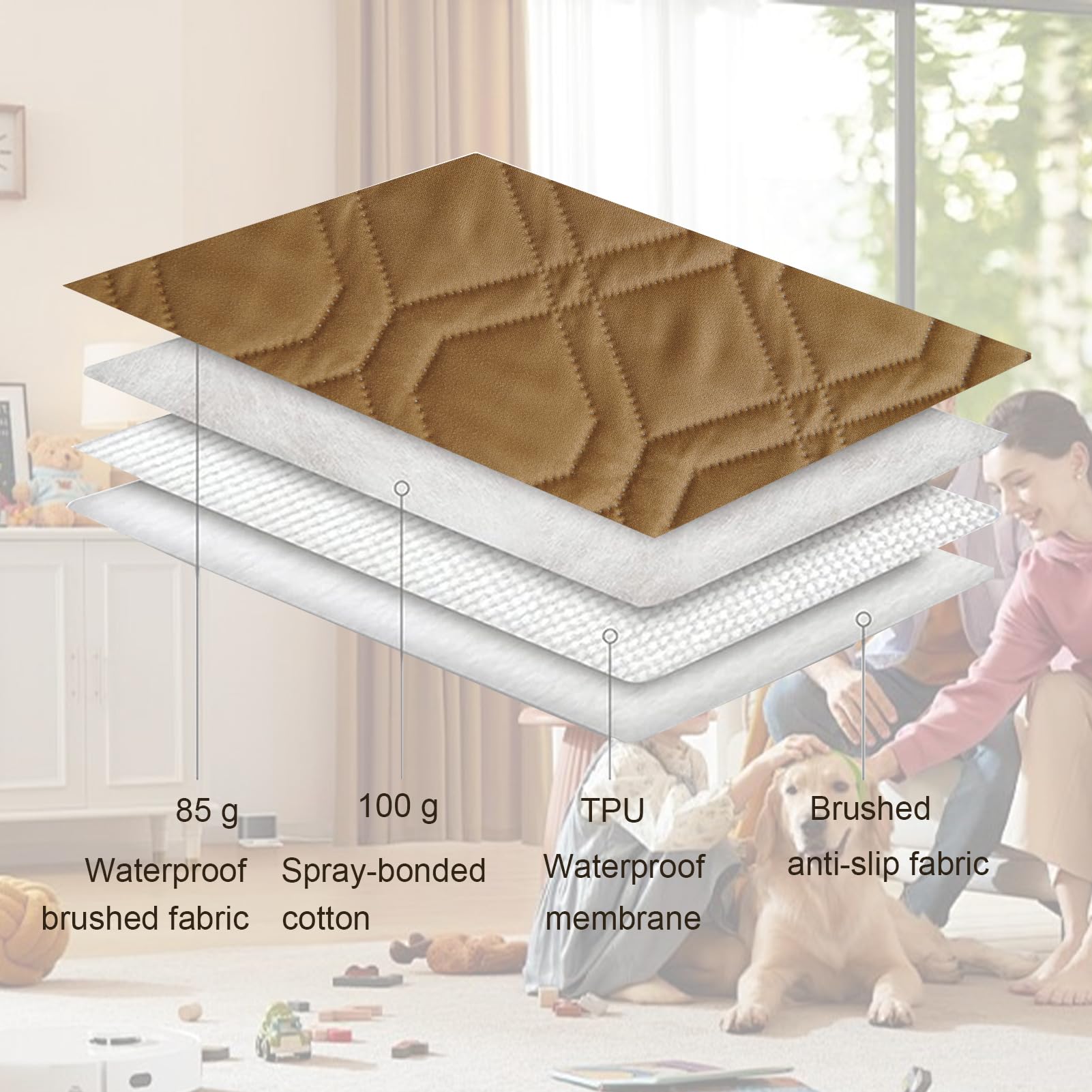 Funda de cama impermeable de doble cara para perro, manta antideslizante y protector de sofá para mascotas, antiarañazos, ideal para perros y gatos, uso en interiores y exteriores (210 x 260 cm, caqui