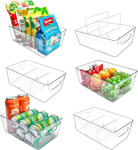 JAWEAVER Paquete de 6 cubos organizadores de refrigerador con divisores extraíbles, contenedores organizadores de refrigerador, contenedores