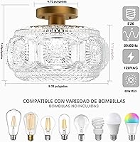 Vista 3 de Lámpara de techo semiempotrada, lámpara de techo de vidrio de globo, iluminación moderna dorada para pasillo, porche, pasillo, cocina, dormitorio