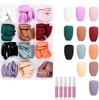 288PCS Matte Press on Nails Medium Length,False Nails with Glue Ballerina Coffin Press on Nails,12 Colors Colorful Fake Nails Full Cover Stick on Nails,False Nails Set for Women Girls Nail Art DIY