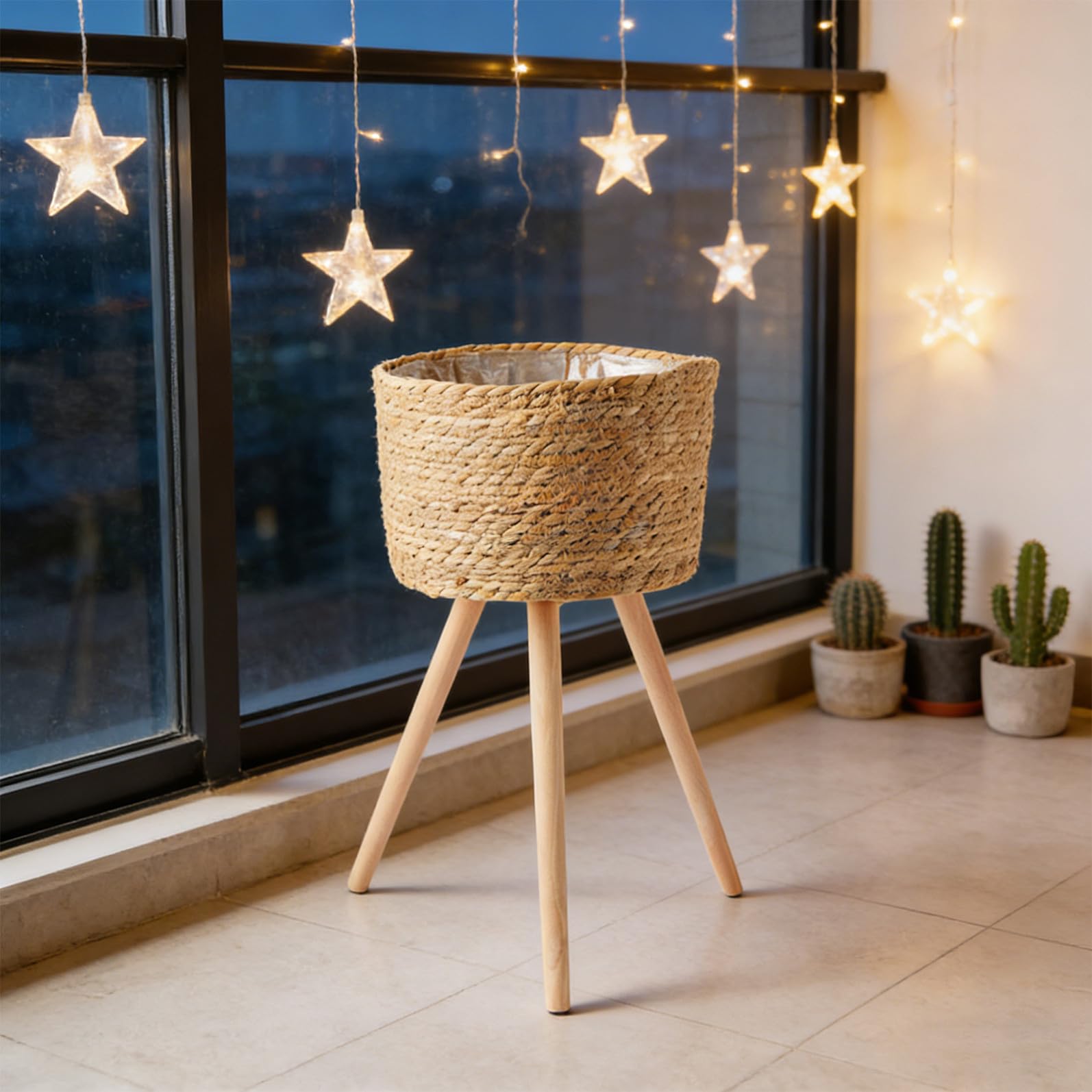 Garneck Panier Osier Plante en Bois Tressé, Panier Jardinière en Bois Design Tissé et Gain de Place, pour Balcon et Jardin