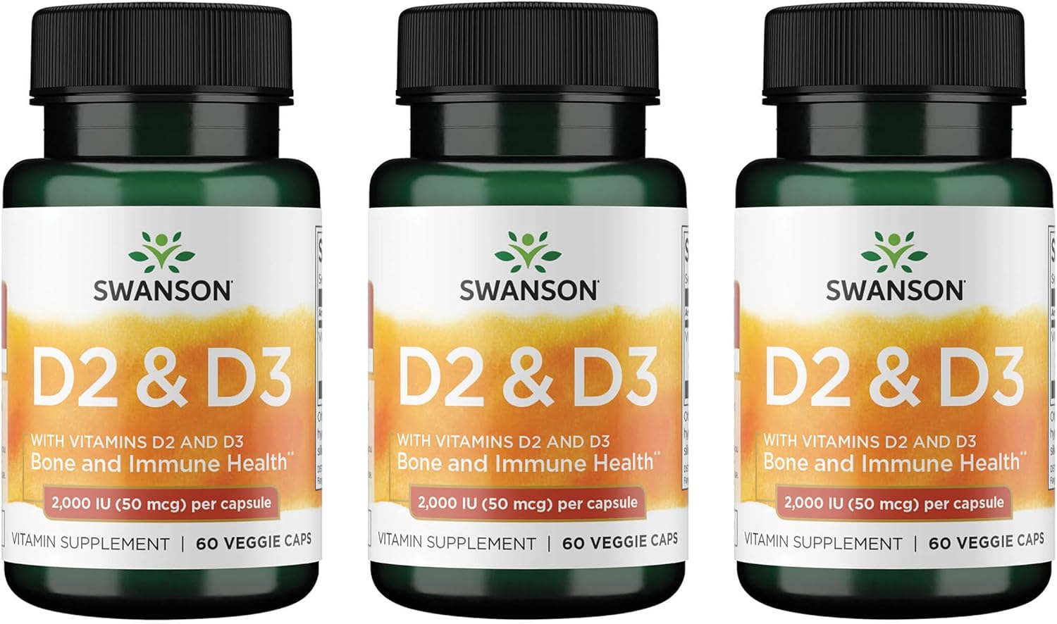 Swanson D2 & D3-2,000 IU - Dental & Bone Health Supplement - Offers Immune Support - Aids Calcium Absorption - Non-GMO - 60 Veggie Capsules