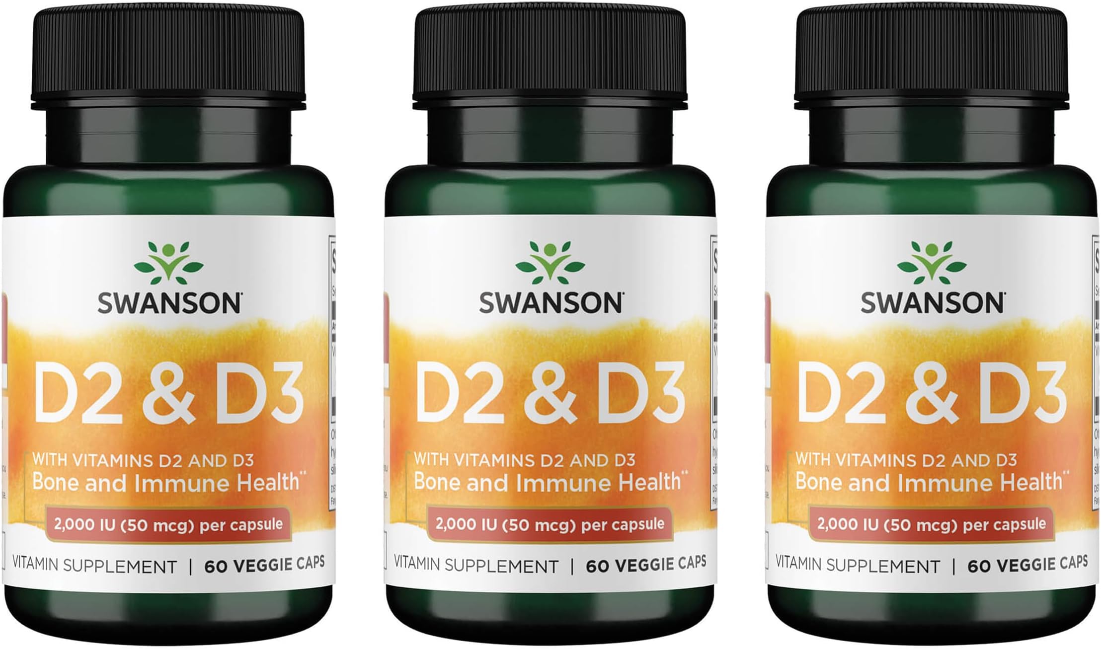 D2 & D3-2,000 IU - Dental & Bone Health Supplement - Offers Immune Support - Aids Calcium Absorption - Non-GMO - 60 Veggie Capsules (3 Pack)