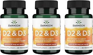 Swanson D2 & D3-2,000 IU - Dental & Bone Health Supplement - Offers Immune Support - Aids Calcium Absorption - Non-GMO - 60 Veggie Capsules (3 Pack)