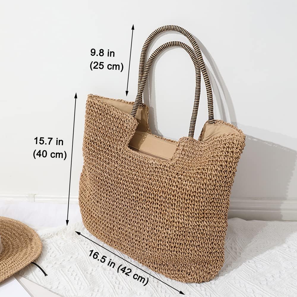 Rejolly Straw Tote Bag for Women Beach Summer Vacation Boho Rattan Handbags Large Woven Shoulder Purse