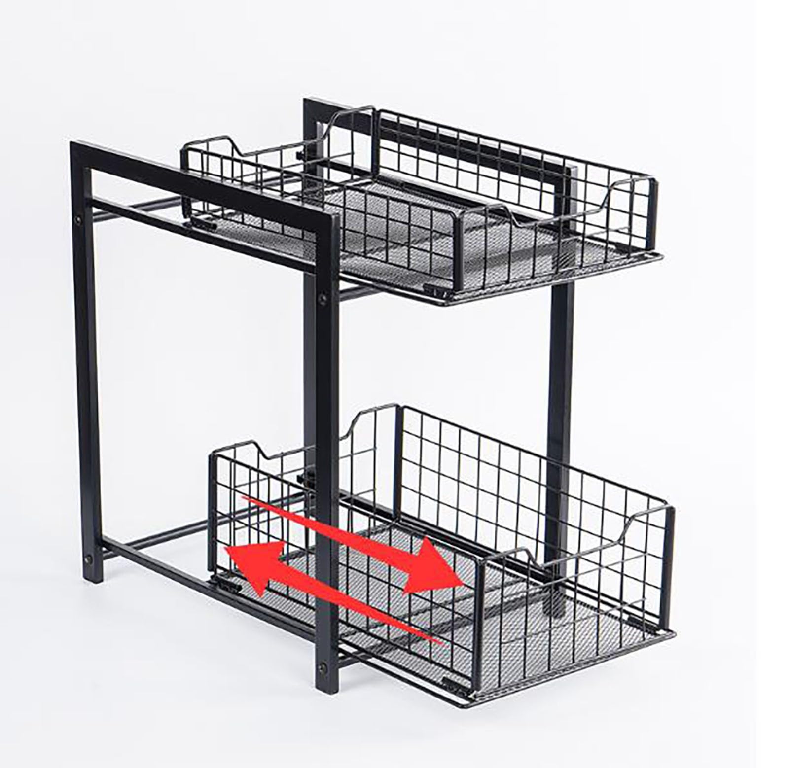 Panier de rangement coulissant sous l'évier à 2 niveaux pour armoire de cuisine, organisateur de placard, support de rangement en métal amovible pour salle de bain, facile à assembler, adapté à la c