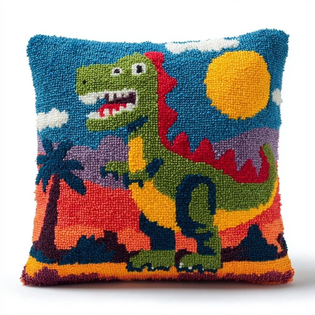 AxiangziK Latch Hook Pillow Kit 43x43cm,Cute Little Dinosaur