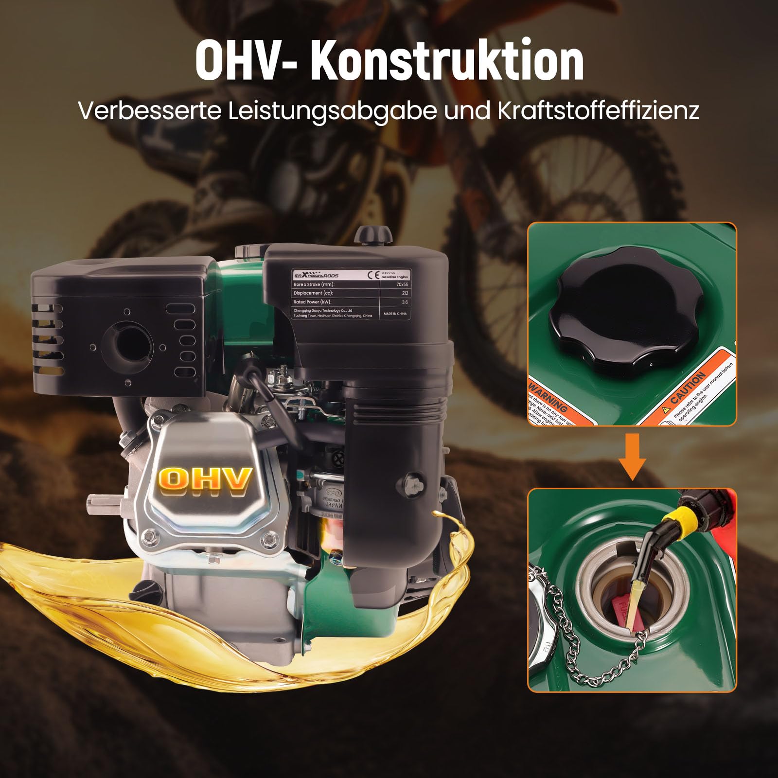 maXpeedingrods 7 PS Benzinmotor OHV-Motor, Standmotor Kartmotor, Benzin Motor mit 19 mm Ø Welle, 4-Takt, 1 Zylinder Benzin Motor, 212cc Hubraum,Recoil, luftgekühlt