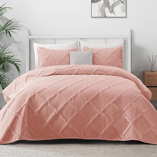 Exclusivo Mezcla Juego de edredón ultrasónico para cama individualindividual XL, edredón de 2 piezas de color rosa rubor (68 x 88 pulgadas) con 1
