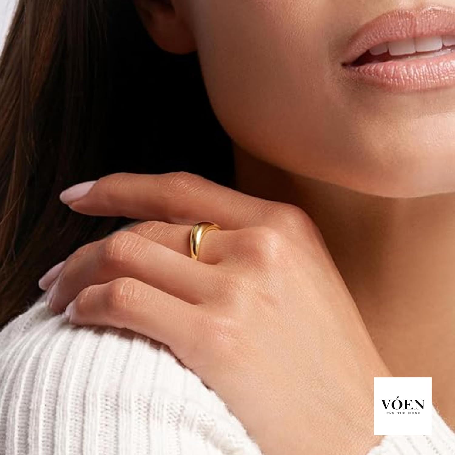 VÓEN Lunara 14K Gold Rings for Women Non Tarnish - High Polish Wave Contour Design - Stackable Rings for Women - Lightweight Women’s Jewelry, Size 6 - Image 6