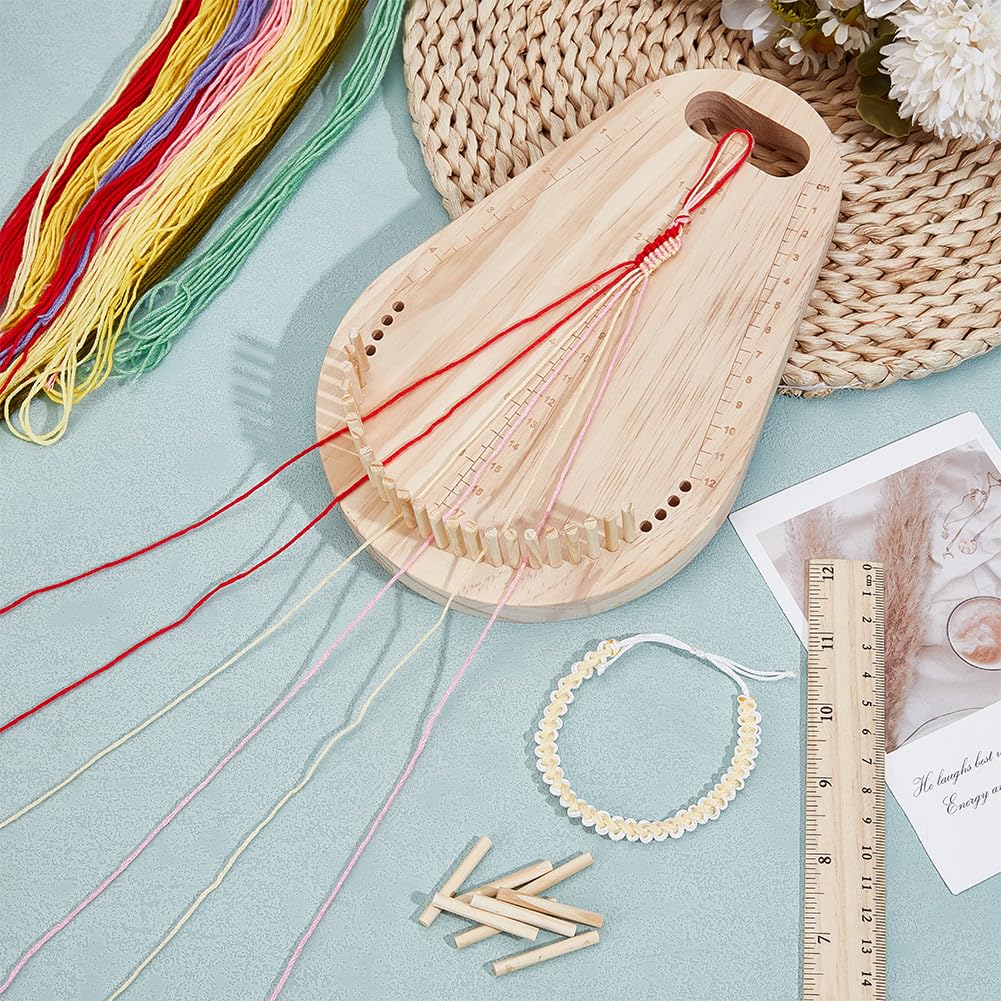 FINGERINSPIRE Kit De Fabrication De Bracelets D'Amitié En Bois Contreplaqué 2 Pcs Outil De Fabrication Bracelets Corde Blanche Antique 24x12cm Rectangle Avec Disque Tressage Forme Cœur Pour Débutants