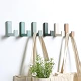 Teenyyou 6 Pack Cute Kids Coat Wall Hooks Wooden Adhesive Decorative Colorful Wall Mounted Hangers Backpack Hooks for Hanging Keys Towel Clothes Bathroom Organization(Green)