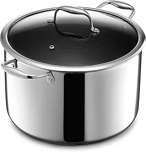 HexClad Hybrid Nonstick 10-Quart Stockpot with Tempered Glass Lid, Stay-Cool Handles, Dishwasher-Friendly, Oven-Safe Up to 900°F, Induction Ready, Compatible with All Cooktops