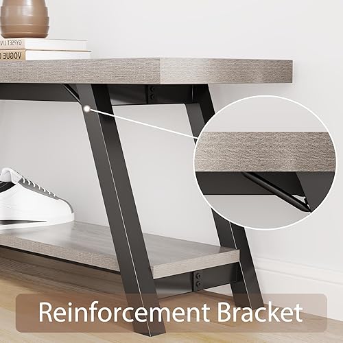 Miniatura 7 de LVB Industrial Entryway Bench, Wood and Metal Storage Bench, Indoor Farmhouse Hallway Accent Entry Bench for Seating Sitting, Shoe Rack Organizer