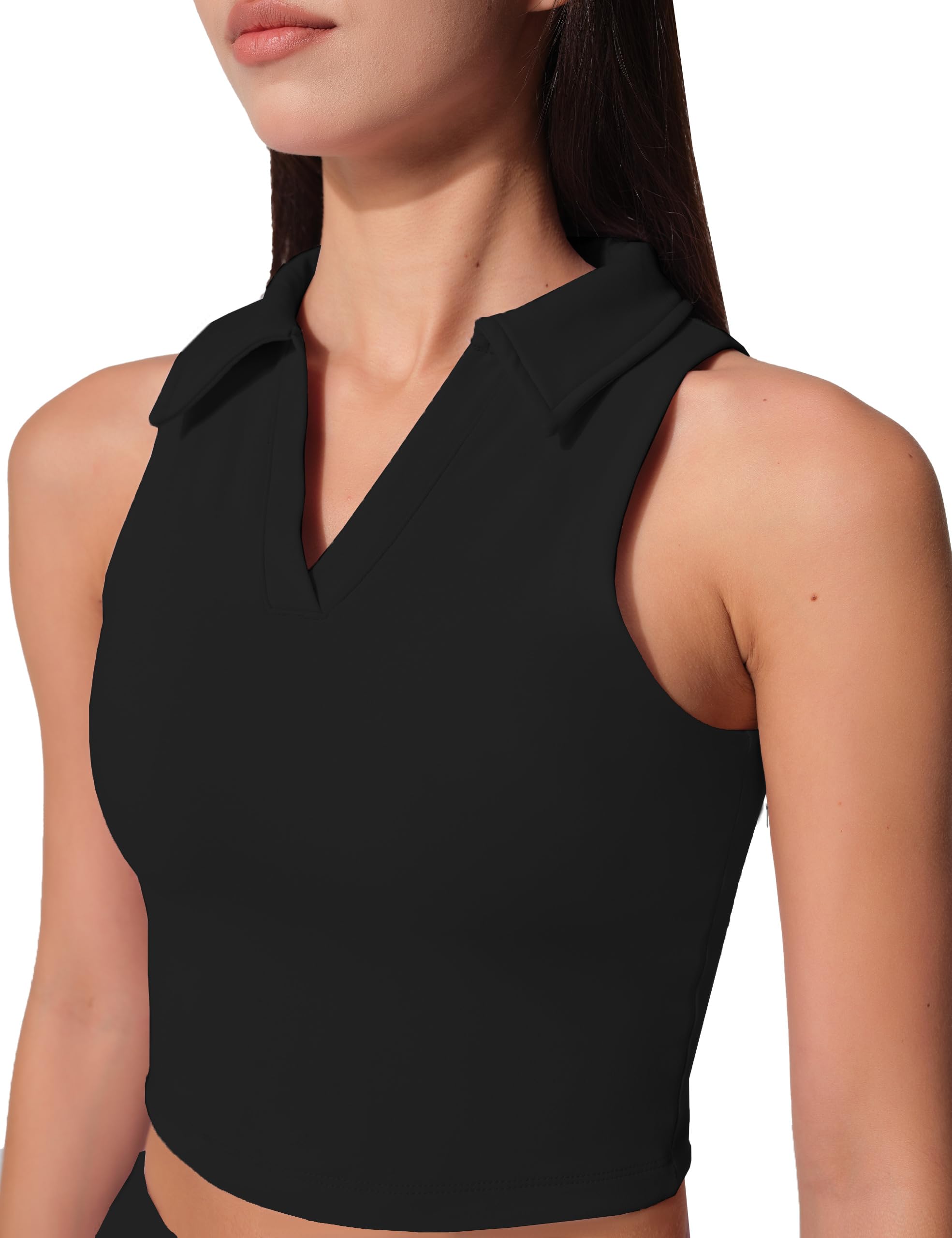 AugIris Womens Golf Shirt Sleeveless Polo Collared Tennis Shirts for Women Athletic Workout Cropped Tank Tops