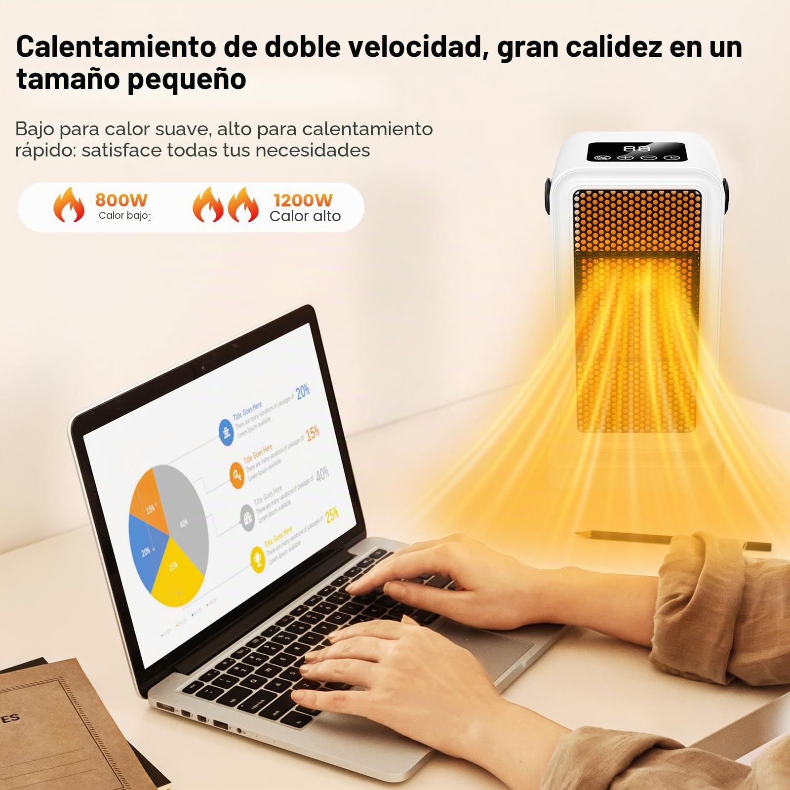Calefactor Eléctrico 1200W, Mini PTC Cerámico Calefactor con Pantalla LCD, Control Remoto, Termostato, 2 Modos, Temporizador 12H, Protección Contra Sobrecalentamiento, para Oficina, Hogar, Dormitorio