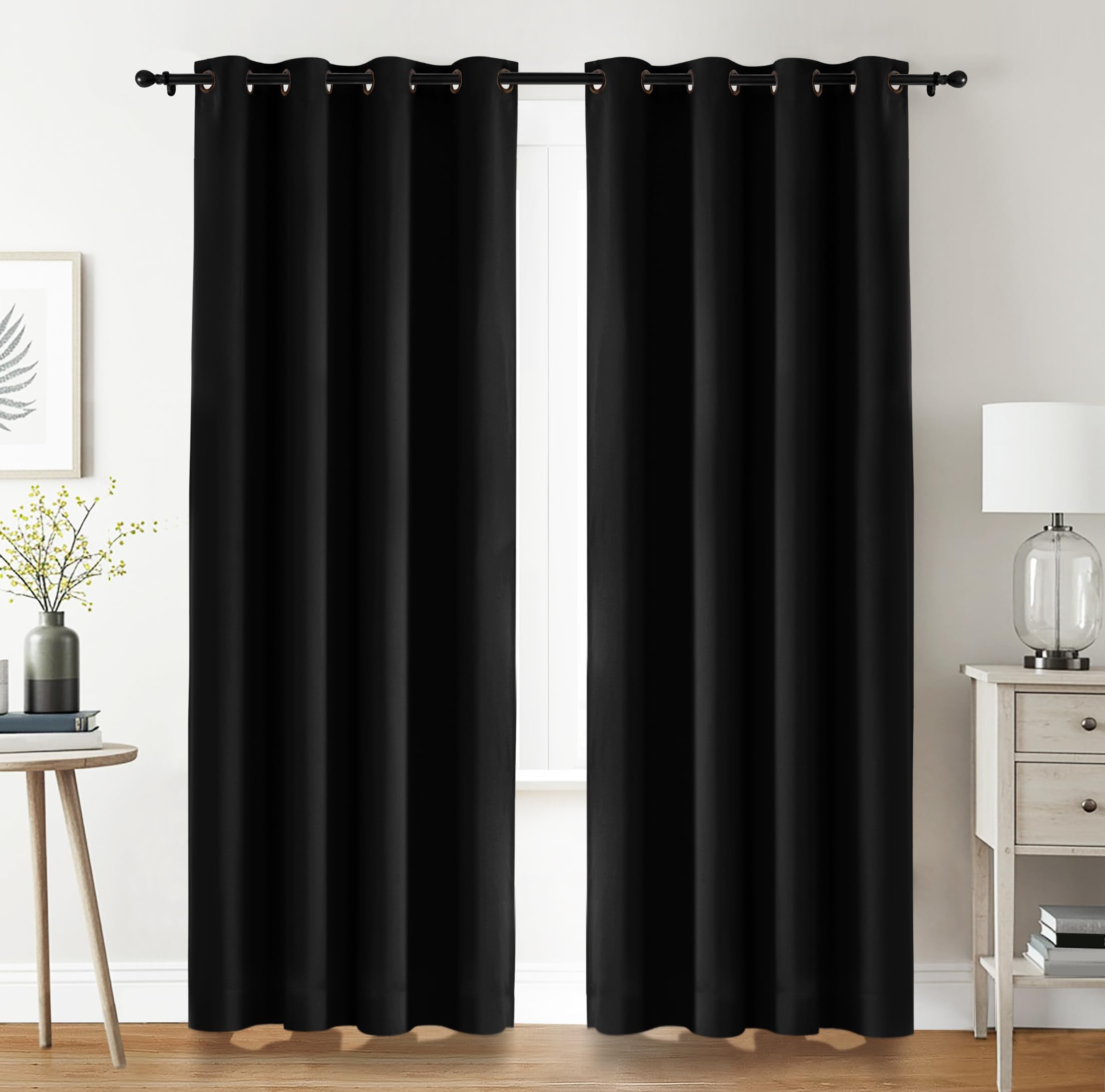 Cortinas opacas de 2 piezas 140x245 cm, cortinas térmicas negras con ojales para dormitorio