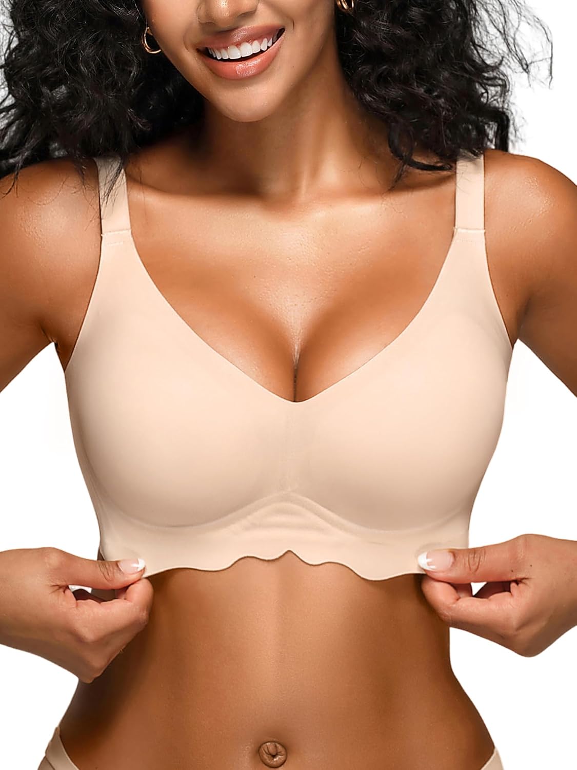 Wireless Jelly Bras for Women - S-2XL Seamless Padded T-Shirt Bralette with Support, Comfortable Everyday Bra No Underwire