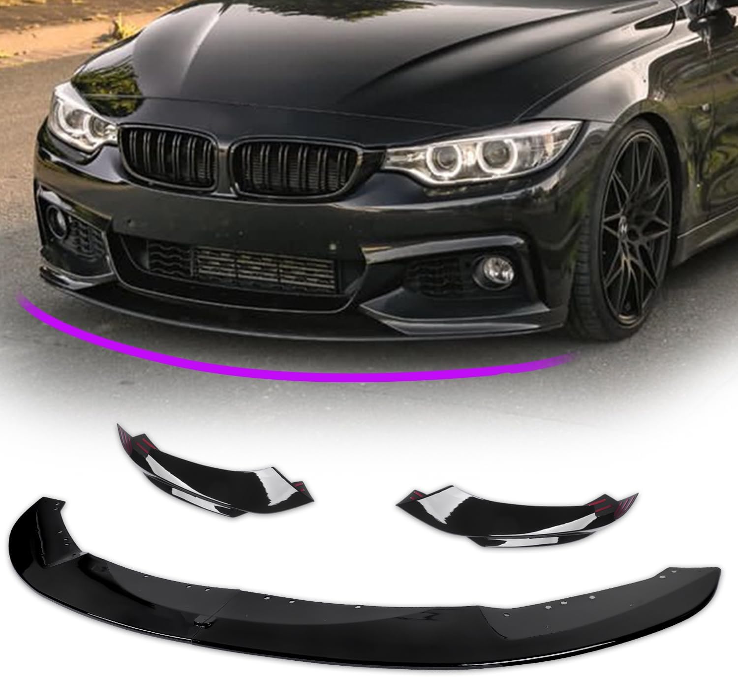 archaic front bumper lip spoiler for bmw 2014-2020 4 series f32 f33(m sport only), chin air spoiler for 420i/428i/430i/435i/440i m sport, glossy black