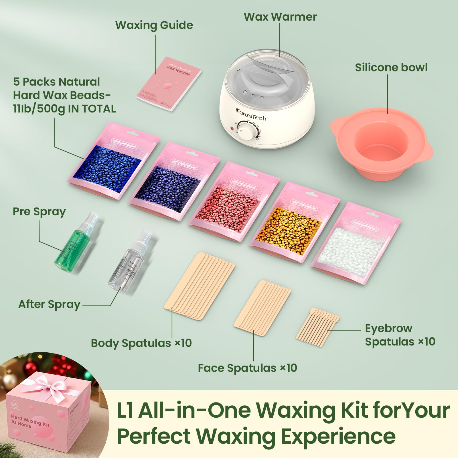 Waxing Set Wachs Haarentfernung Frauen Männer: Warmwachs Haarentfernung - Wachswärmer Gerät mit Silikon Schale, 5 Packungen Wachsperlen für Gesicht, Intimbereich, Körper, Wachswärmer set für Zuhause