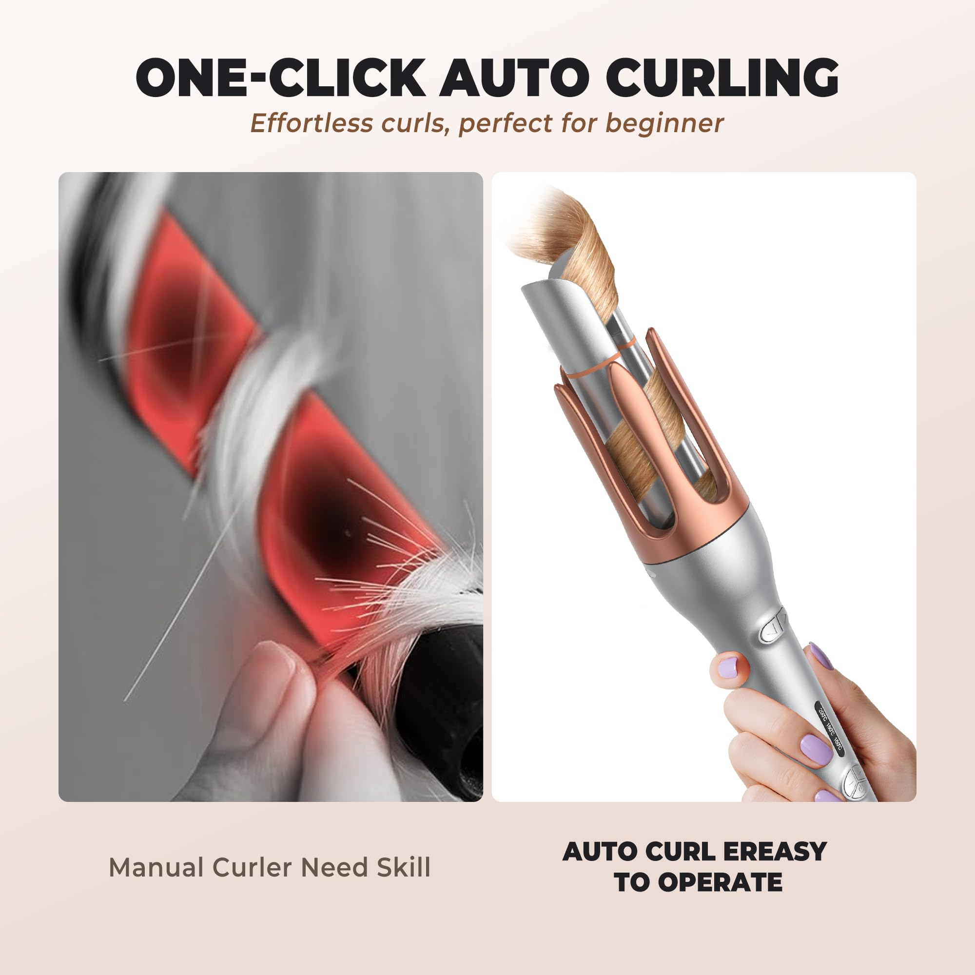 UKLISS Pro Fer à friser automatique – Fer à friser pour grandes boucles 32 mm Fer à friser automatique avec minuterie intelligente et 3 températures Écran LCD [160-200 °C] Coiffure longue durée