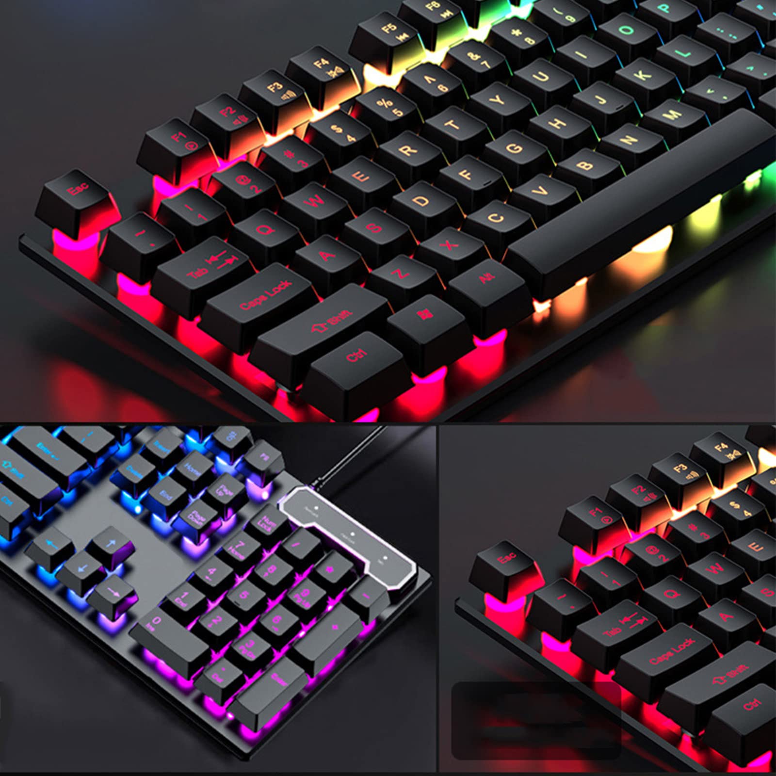 ADMLZQQ Mechaniczna klawiatura gamingowa z podświetleniem LED RGB, niebieskie przełączniki z funkcją Anti-Ghosting, 104 klawisze francuskiej klawiatury gamingowej AZERTY, przewodowa klawiatura USB do