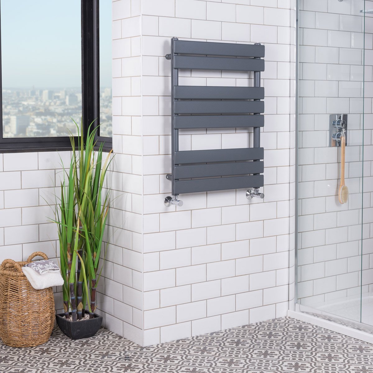 Warmehaus Designer Bathroom Flat Panel Heated Towel Rail Radiator - 800 x 600 mm Sand Grey — image 1
