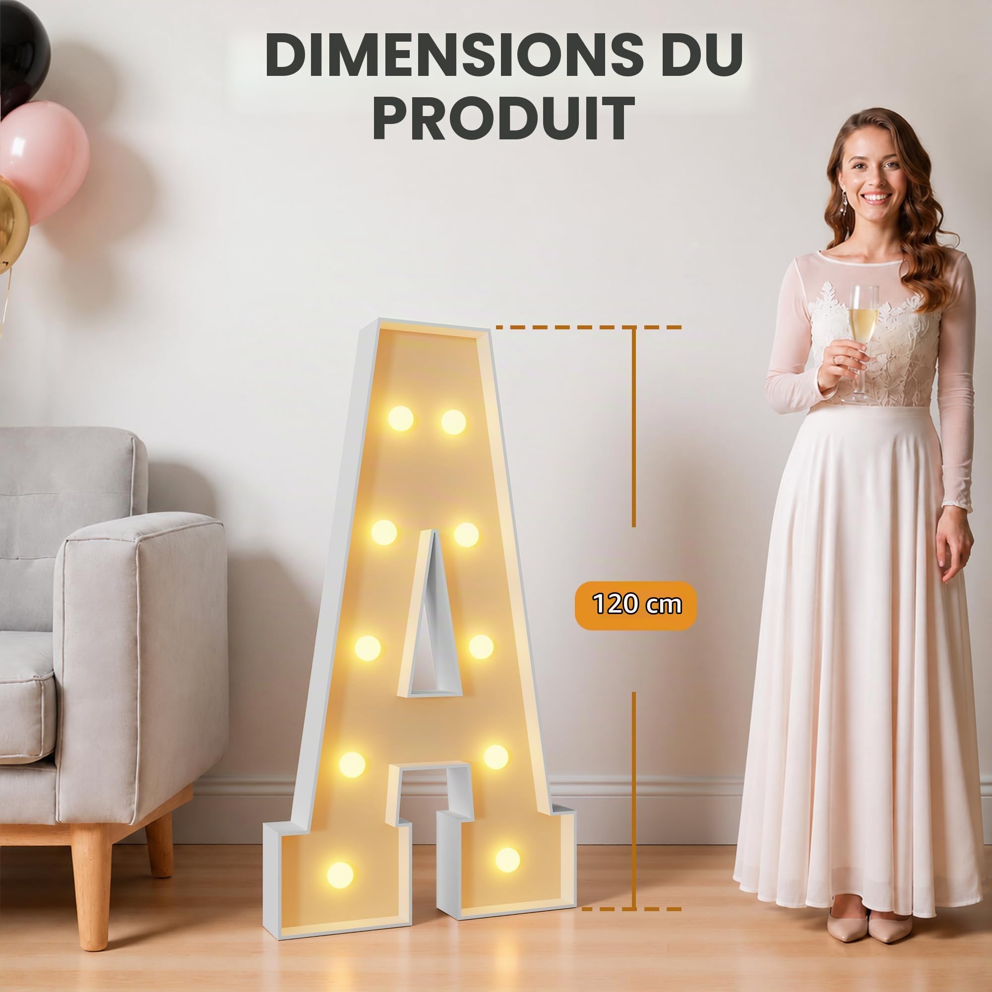 120cm Jaune Lettre Lumineuse Geante A