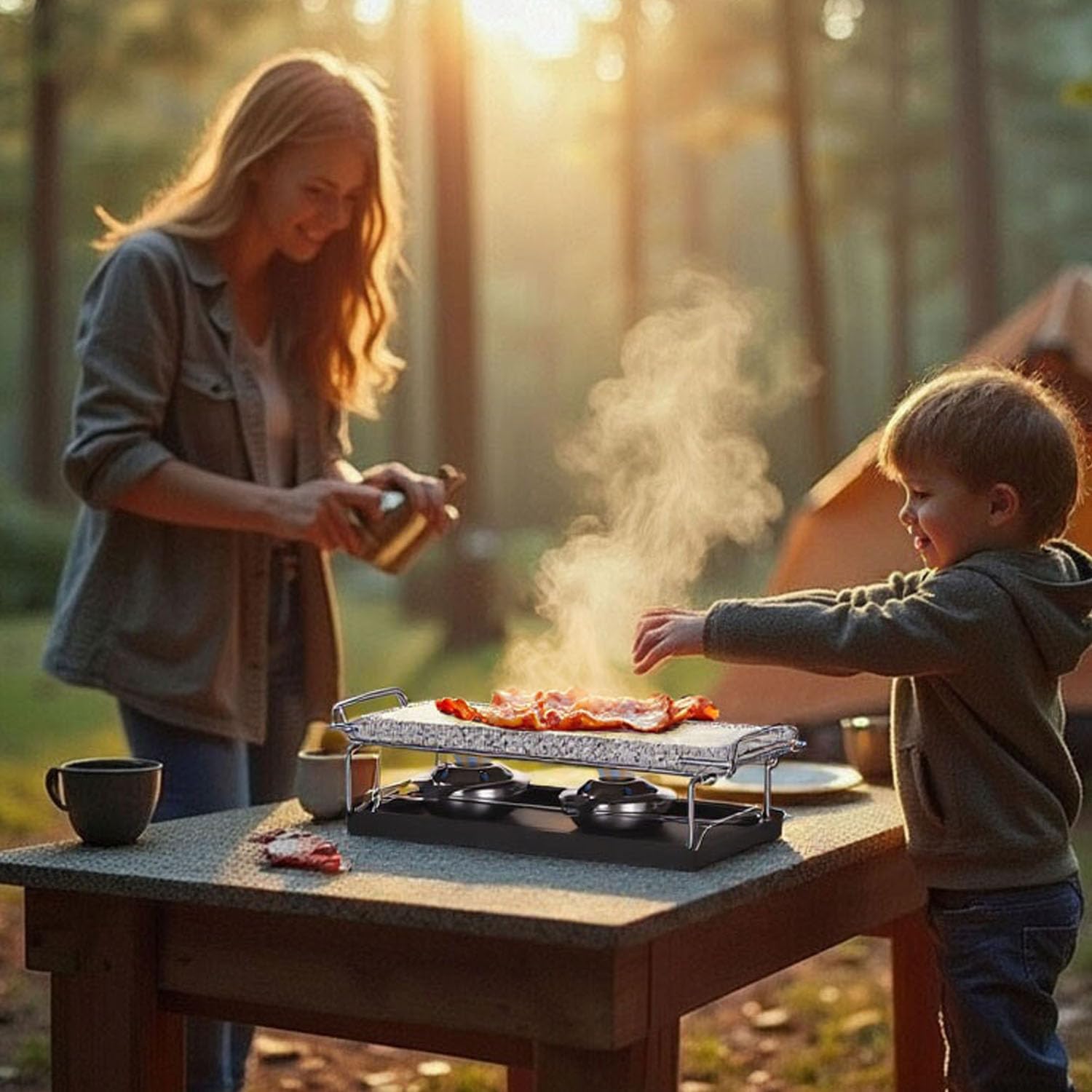 Artestia Cooking Stones for Grilling Smokeless Korean BBQ Grill Indoor Outdoor Grill Removable Natural Cooking Stone Fast Heating, Ideal for Dinner and Family Fun