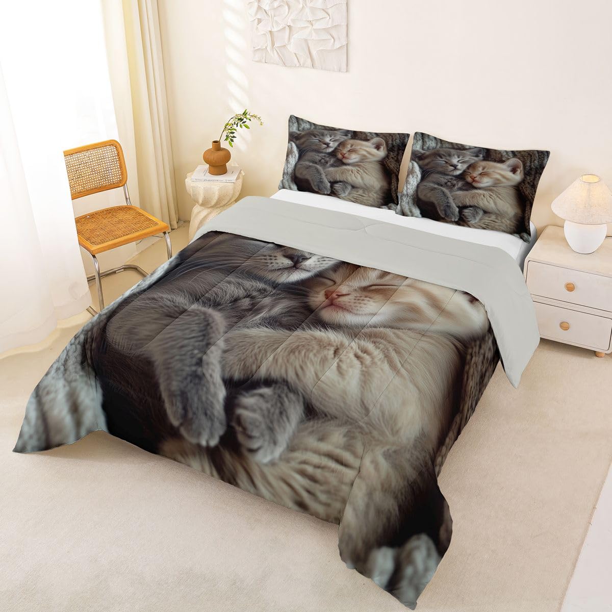 Homewish Juego de funda de edredón y funda de almohada con diseño de gatos