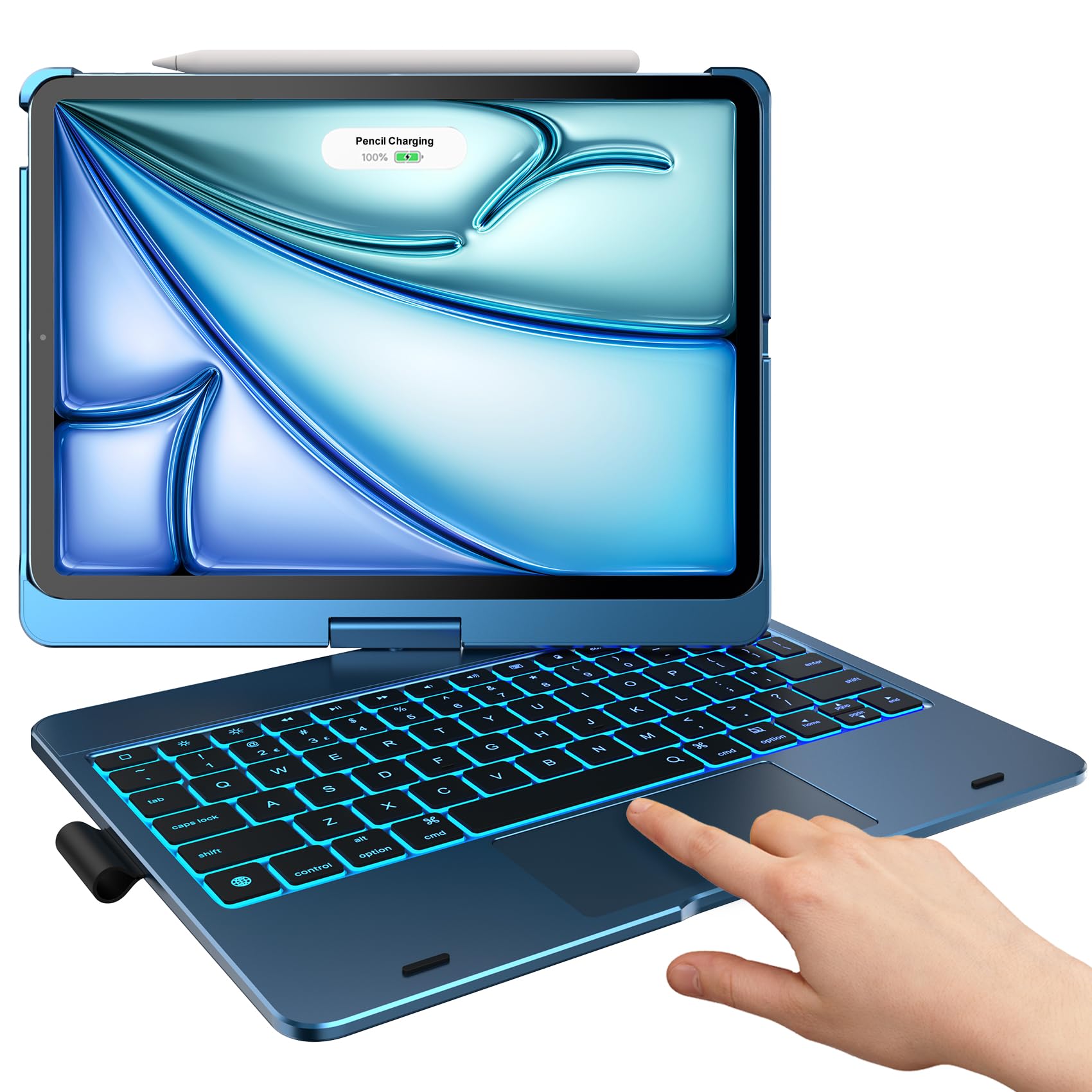 typecase Touch Keyboard Case for iPad Air 11-inch (M3 2025 / M2 2024)& iPad Pro 11(4th/3rd/2nd/1st Gen): Multi-Touch Trackpad&11 Colors Backlight&360°Rotatable for iPad Air 5th & 4th Gen,Pacific Blue
