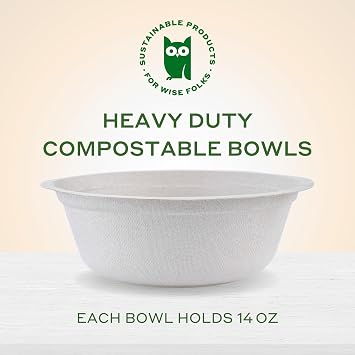 Caboo Disposable Bamboo Paper Bowls, 125 Pack of 14 Ounce Sturdy Biodegradable Bowls, Compostable Bowl, Microwave Safe Party Bowl, Eco Friendly Alternative to Plastic
