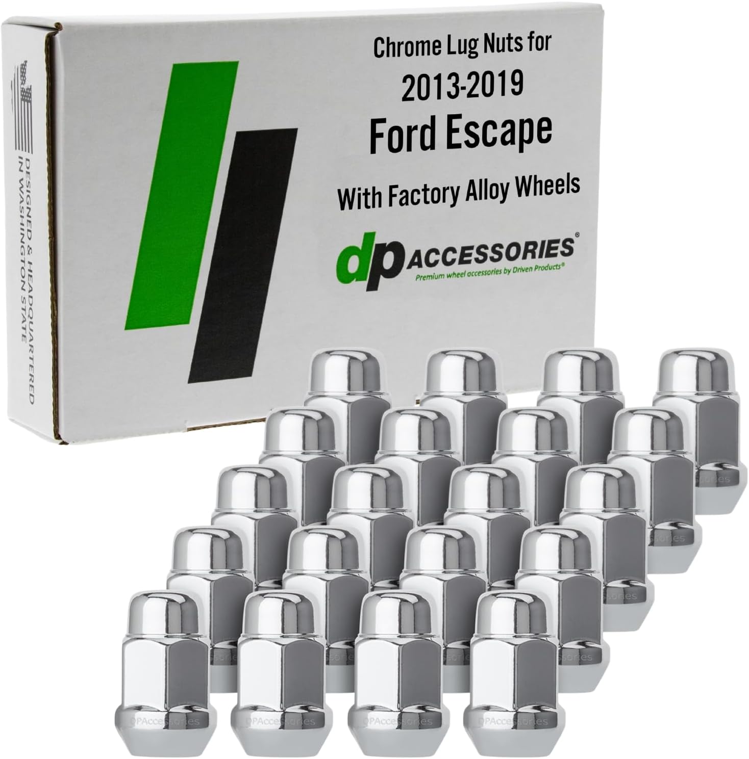 DPAccessories Lug Nuts Compatible with 2013-2019 Ford Escape | Chrome OEM Style | Factory Aluminum Wheels Only | Set of 20 Wheel Nuts | DESC03F-CH/1